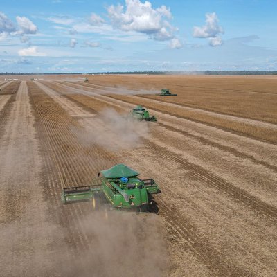 Soybean harvesters on a farm in Brazil