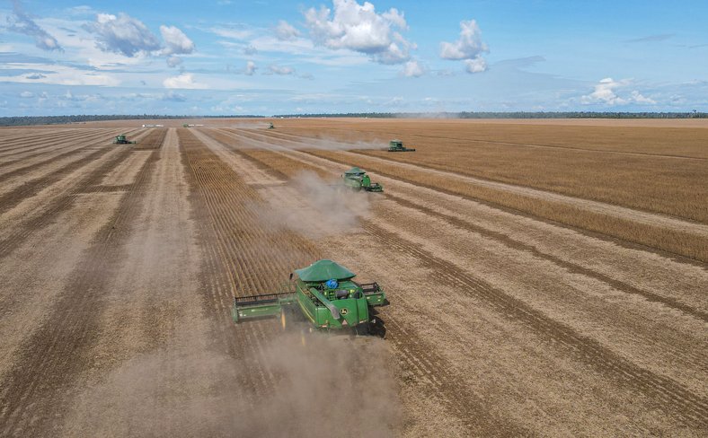 Soybean harvesters on a farm in Brazil